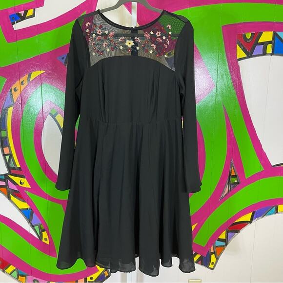 torrid Dresses & Skirts - Torrid, Long Sleeve Sheer Embroidered Details Skater Dress. Size 12.